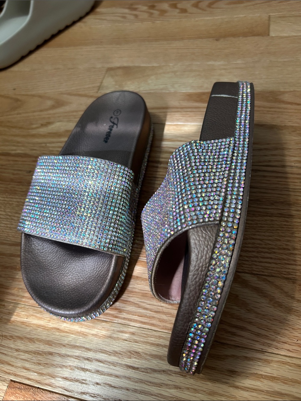 Rhinestone Slide Sandals in Iridescent Crystal